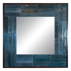 Square blue ceramic tile surround mirror 